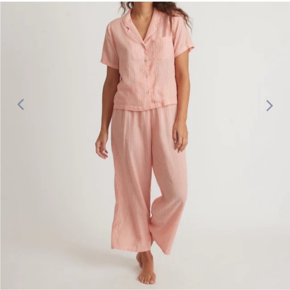 Marine Layer Eden PJ Set in Coral/Antique White Stripe SZ XL